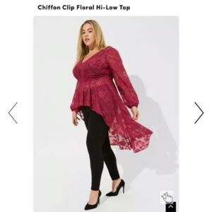 Torrid 4X Chiffon Clip Floral Hi-Low Top - NWOT